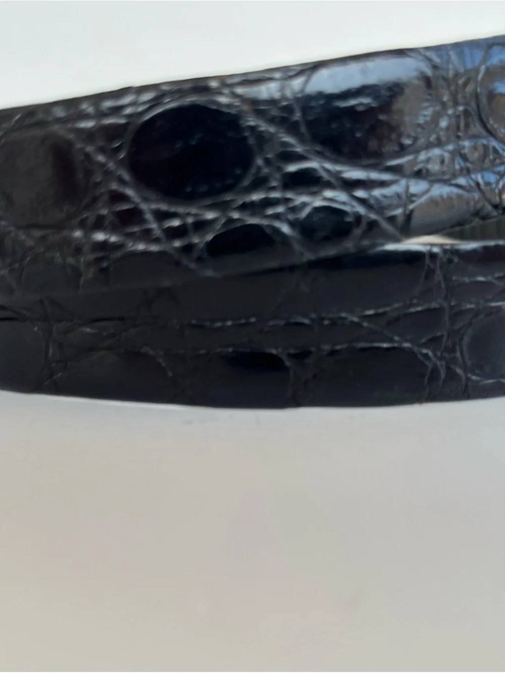 Saks Fifth Avenue Vintage Black Croc-Embossed Leather Belt with Brass Buckle